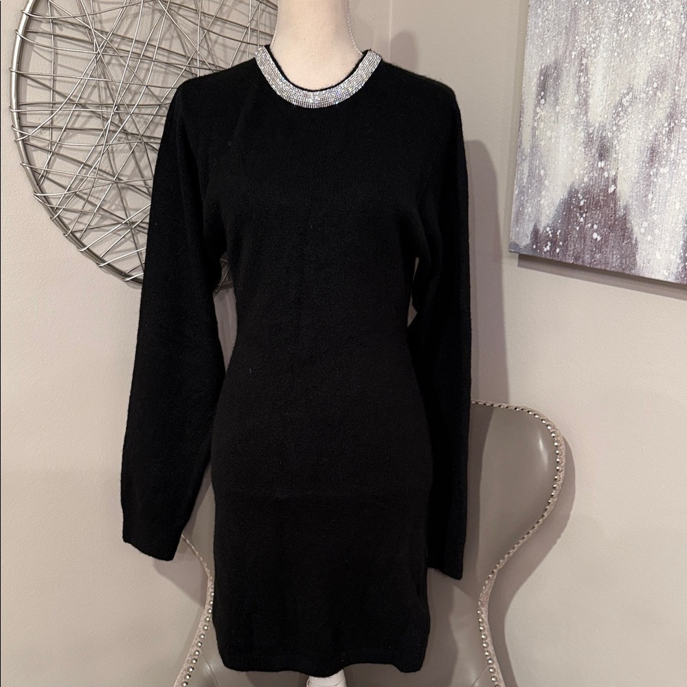 H&M Black Long Sleeve Dress with Silver Collar (NWT)